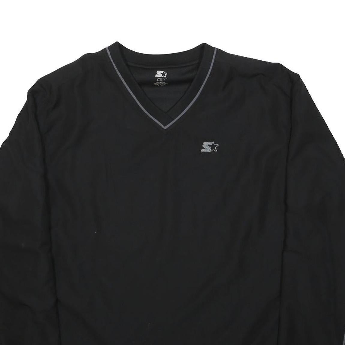 STARTER Mens Black Polyester V Neck Track Jacket S Plain Stylish Lightweight