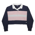 SUPERDRY Womens Navy & Pink Striped Long Sleeve Polo Shirt UK 10 Crop Top