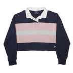 SUPERDRY Womens Navy & Pink Striped Long Sleeve Polo Shirt UK 10 Crop Top