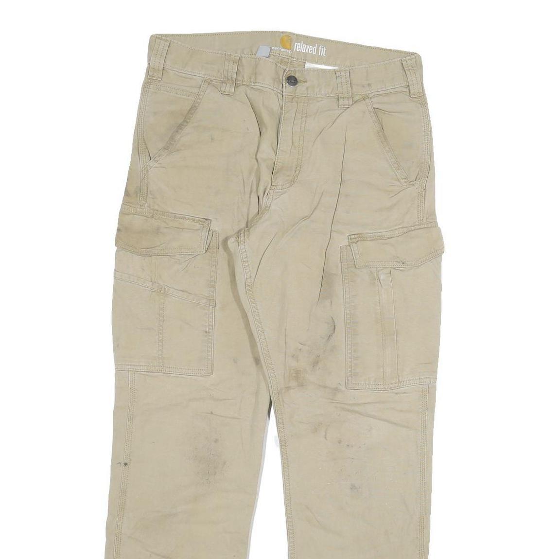 CARHARTT Mens Relaxed Fit Beige Cotton Blend Cargo Trousers W31 L32 Workwear