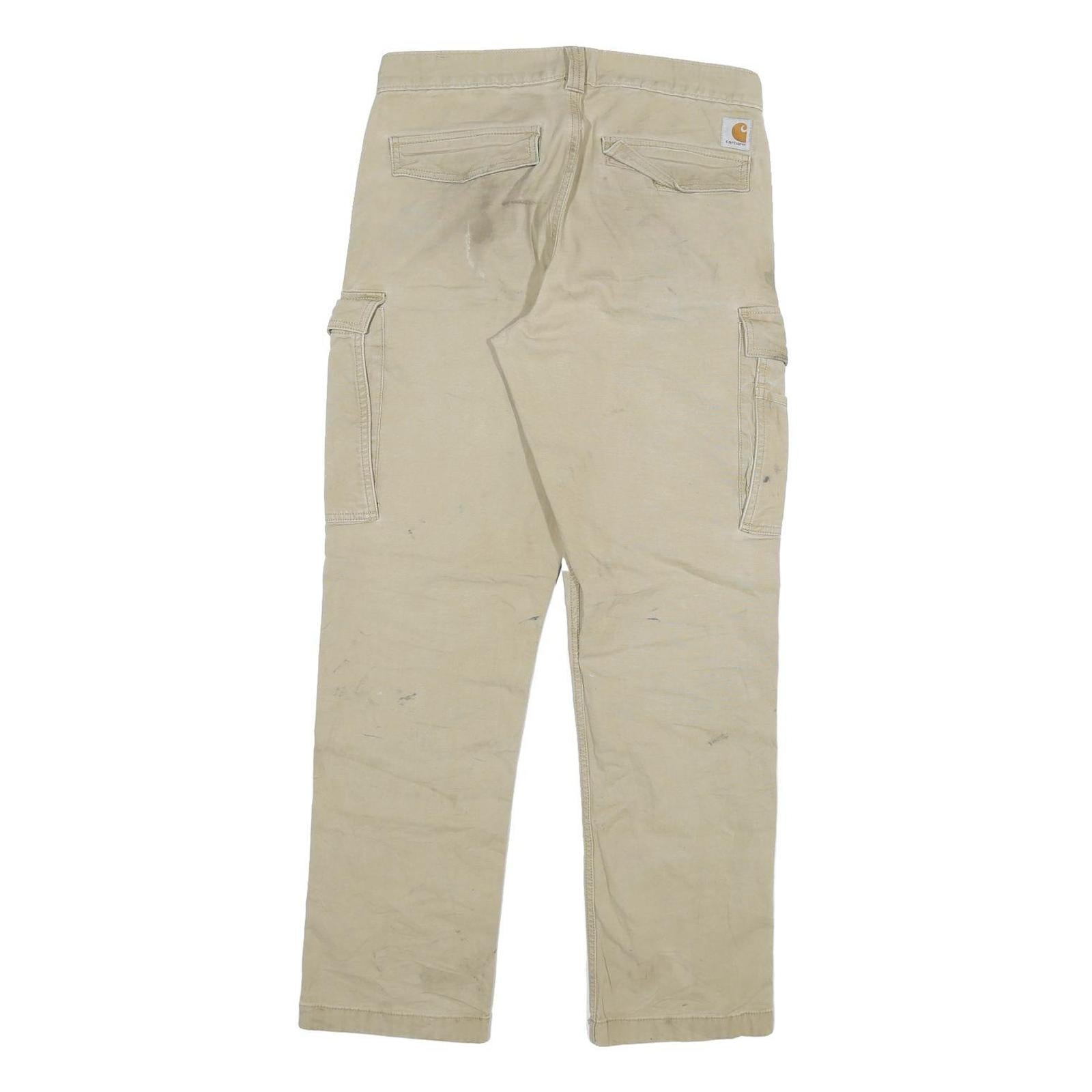CARHARTT Mens Relaxed Fit Beige Cotton Blend Cargo Trousers W31 L32 Workwear