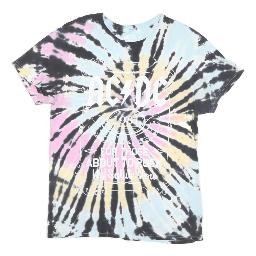 AC DC Mens Black & Multi Tie Dye Graphic T-Shirt M Short Sleeve Crew Neck