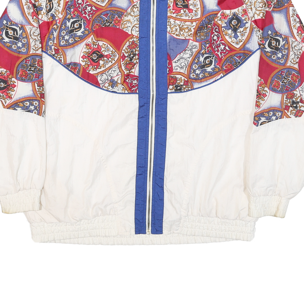 JENNIFER MOORE Mens White & Red Pattern Zip Nylon Jacket M Plain Casual Retro