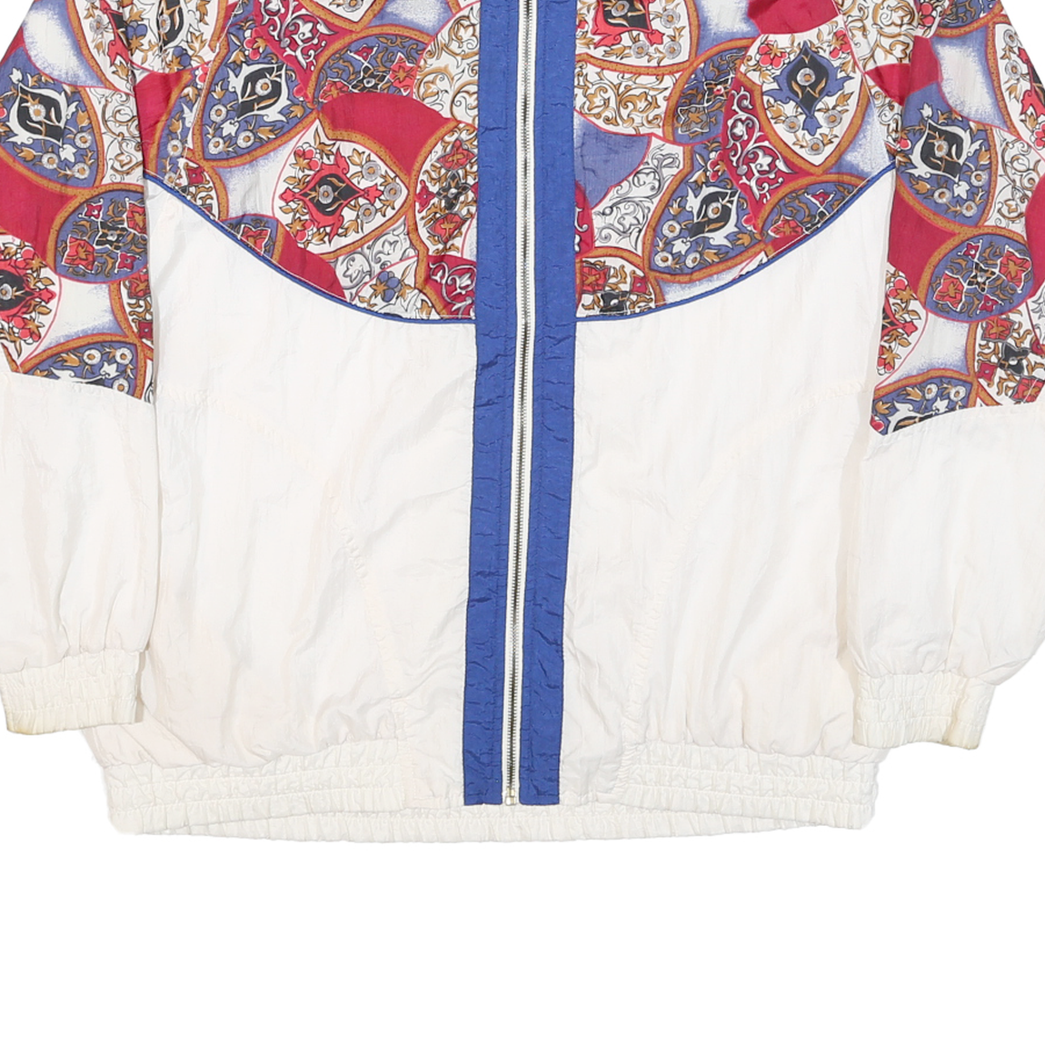 JENNIFER MOORE Mens White & Red Pattern Zip Nylon Jacket M Plain Casual Retro