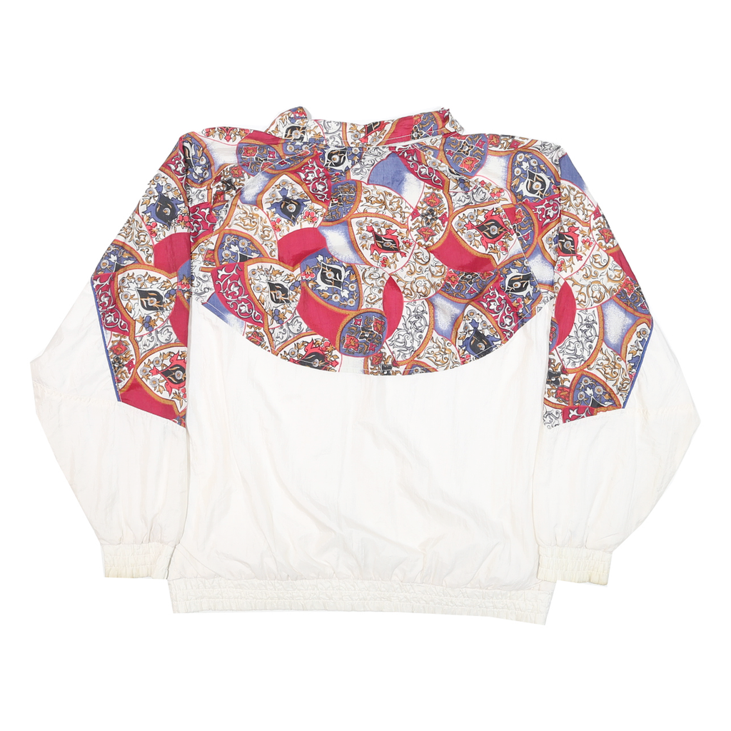 JENNIFER MOORE Mens White & Red Pattern Zip Nylon Jacket M Plain Casual Retro