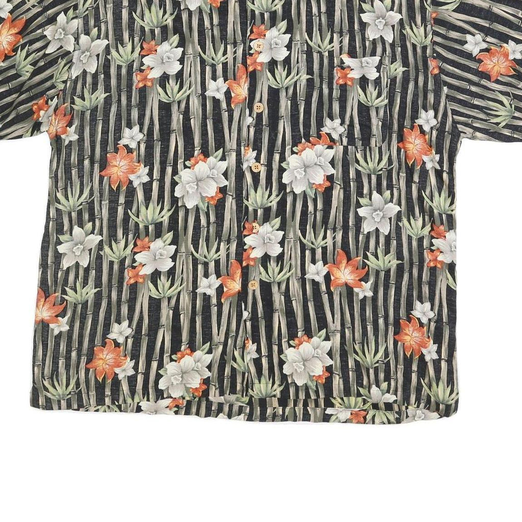 CONSENSUS Mens Black Green & Orange Floral Cotton Blend Shirt XL Summer Casual