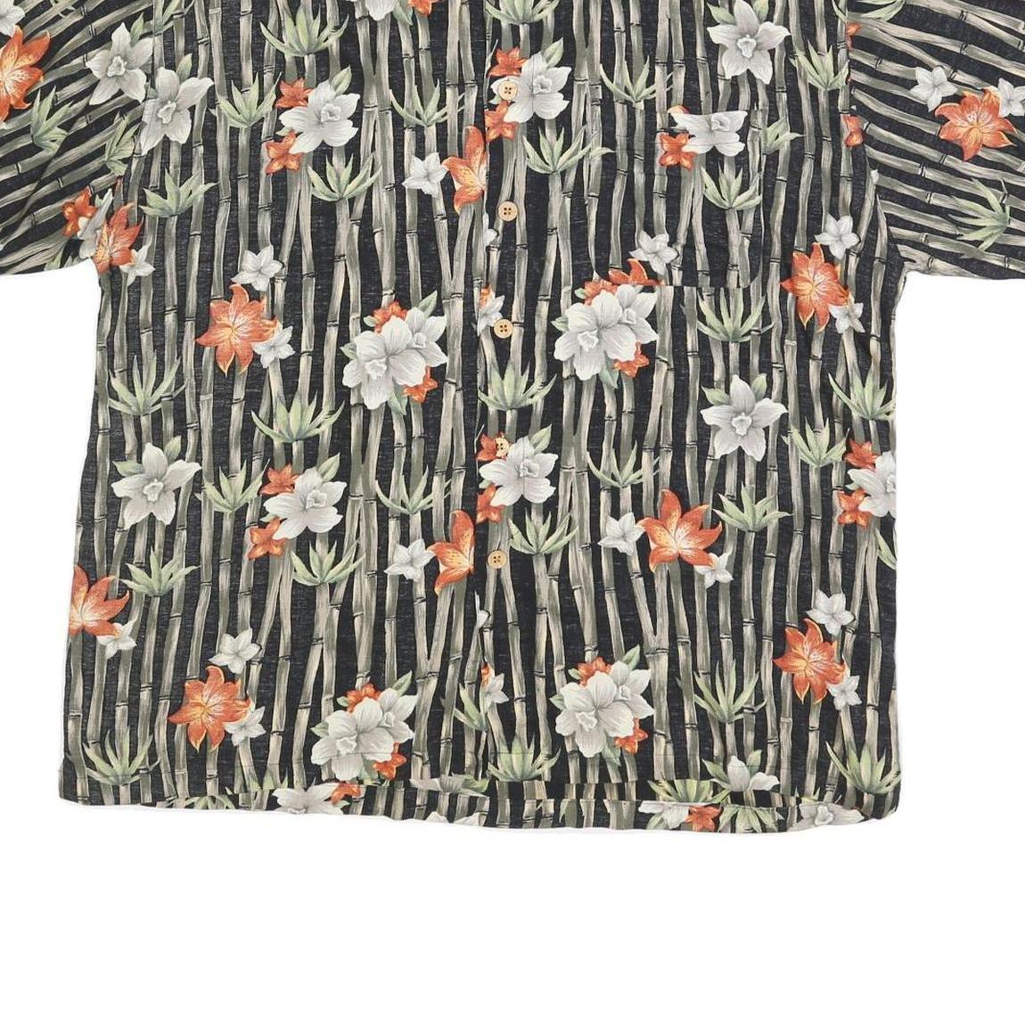 CONSENSUS Mens Black Green & Orange Floral Cotton Blend Shirt XL Summer Casual