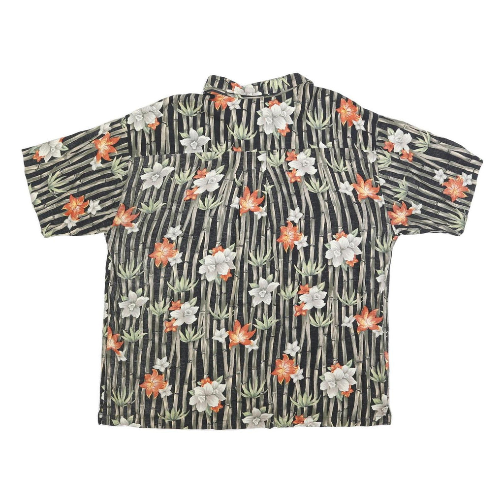 CONSENSUS Mens Black Green & Orange Floral Cotton Blend Shirt XL Summer Casual