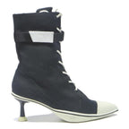 CHARLES & KEITH Womens Lace-Up Ankle Boots Black & White Canvas UK 3.5 Stylish