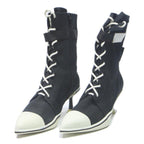 CHARLES & KEITH Womens Lace-Up Ankle Boots Black & White Canvas UK 3.5 Stylish