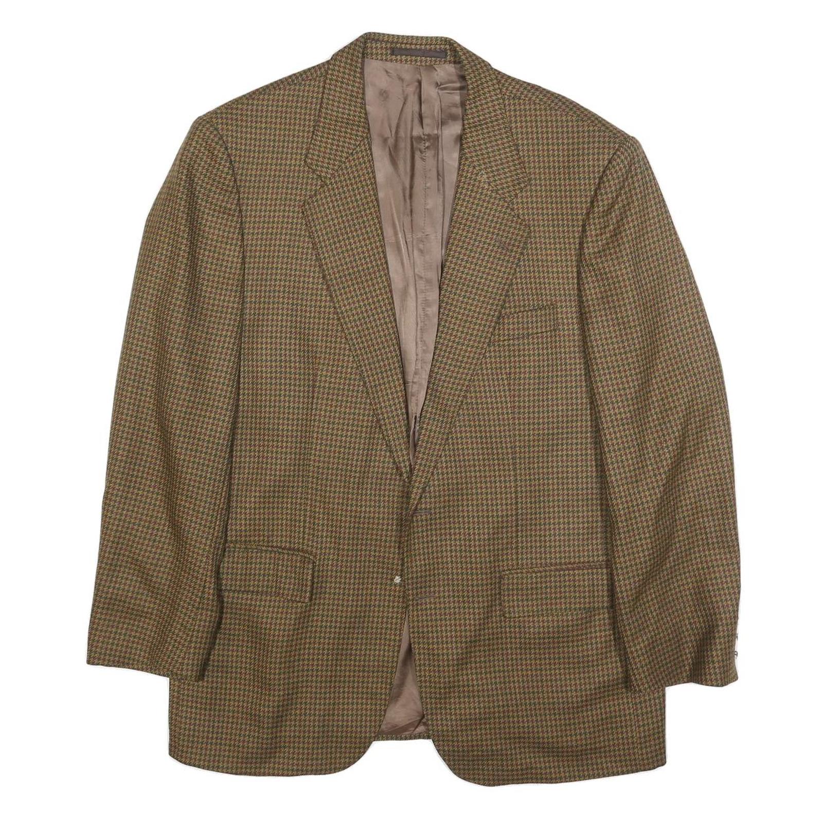 YVES SAINT LAURENT Mens Brown Wool Houndstooth Jacket M Woven Classic Tailored