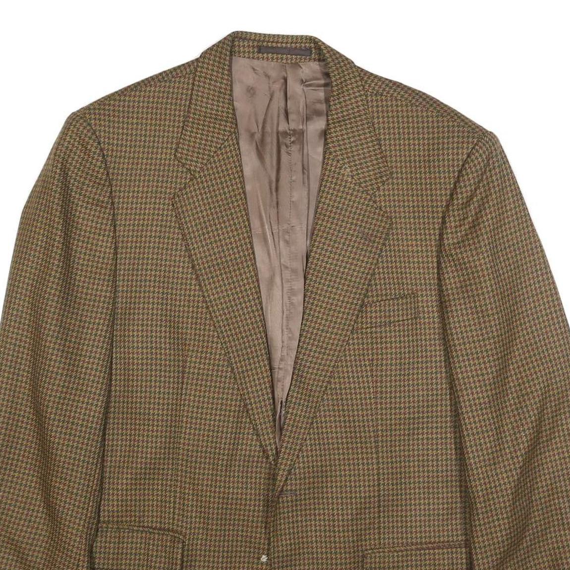 YVES SAINT LAURENT Mens Brown Wool Houndstooth Jacket M Woven Classic Tailored