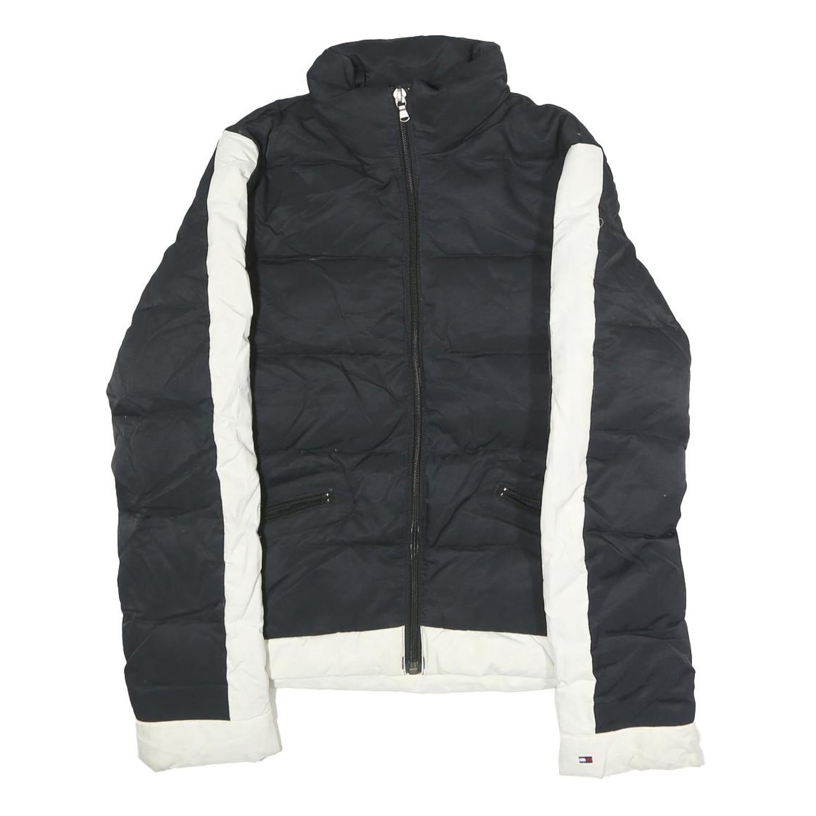 TOMMY JEANS Mens Black & White Slim Jacket S Polyester Puffer Zip Casual Warm