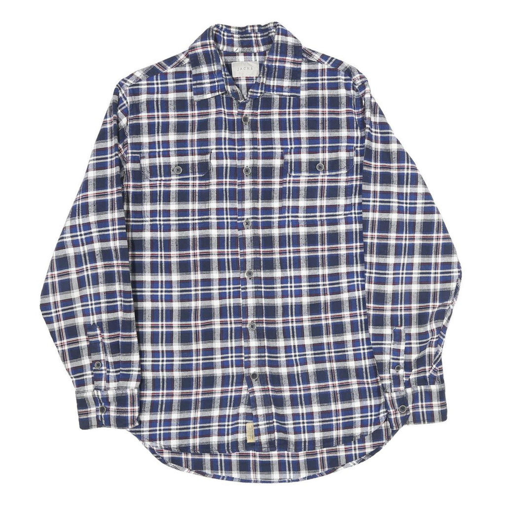 JACHS Mens Blue White Red Check Shirt Cotton M Casual Classic Button Down