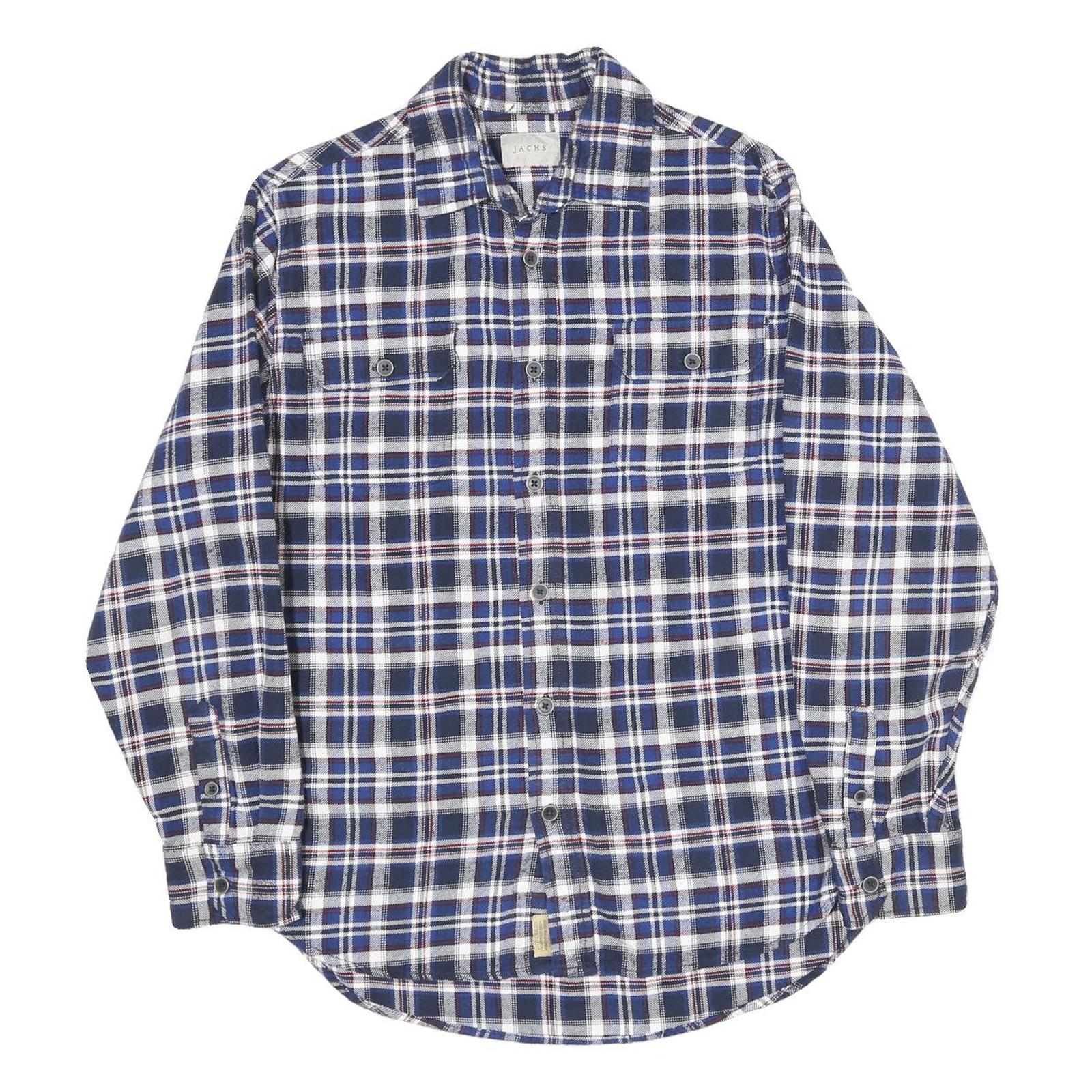 JACHS Mens Blue White Red Check Shirt Cotton M Casual Classic Button Down