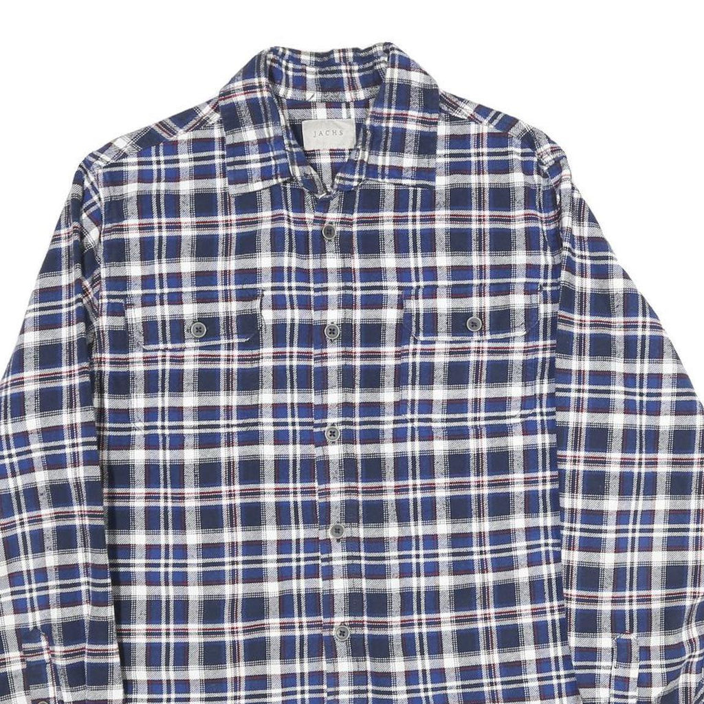 JACHS Mens Blue White Red Check Shirt Cotton M Casual Classic Button Down