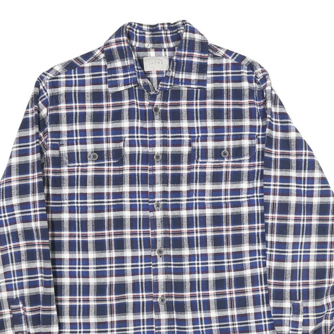 JACHS Mens Blue White Red Check Shirt Cotton M Casual Classic Button Down