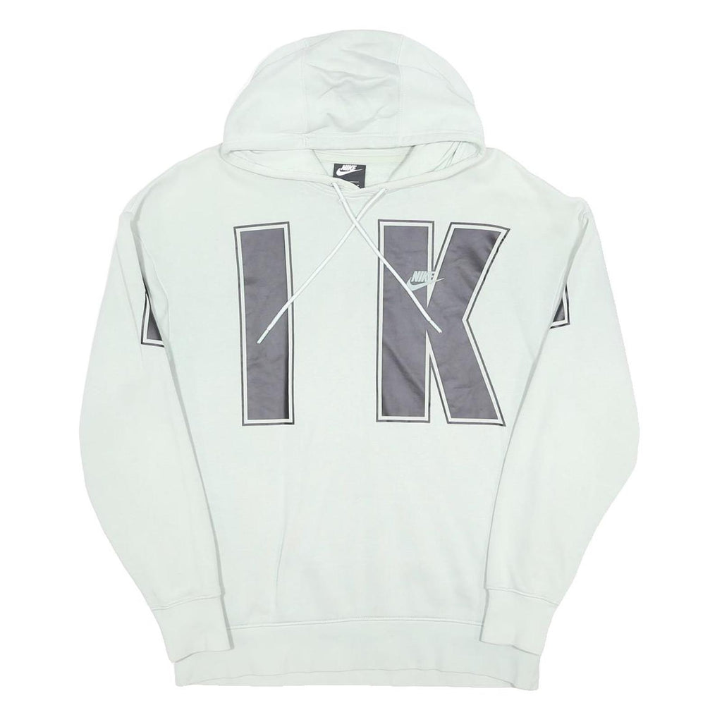 NIKE Womens White & Grey Hoodie M Cotton Blend Casual Oversized Sweatshirt