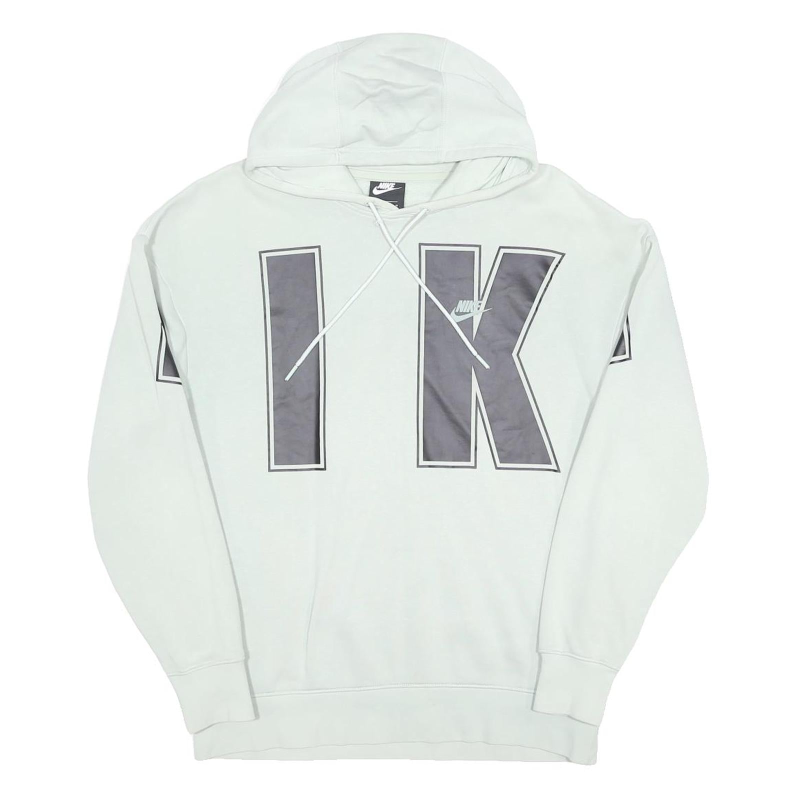 NIKE Womens White & Grey Hoodie M Cotton Blend Casual Oversized Sweatshirt