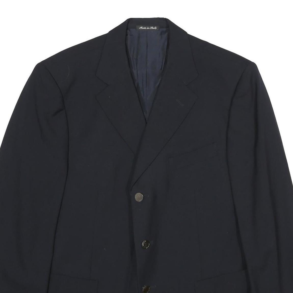 TRUSSARDI Mens Black Wool Classic Jacket L Button Closure Plain