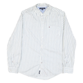 TOMMY HILFIGER Mens White & Blue Stripe Shirt L Casual Cotton Blend Long Sleeve
