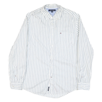 TOMMY HILFIGER Mens White & Blue Stripe Shirt L Casual Cotton Blend Long Sleeve
