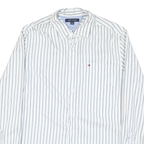 TOMMY HILFIGER Mens White & Blue Stripe Shirt L Casual Cotton Blend Long Sleeve