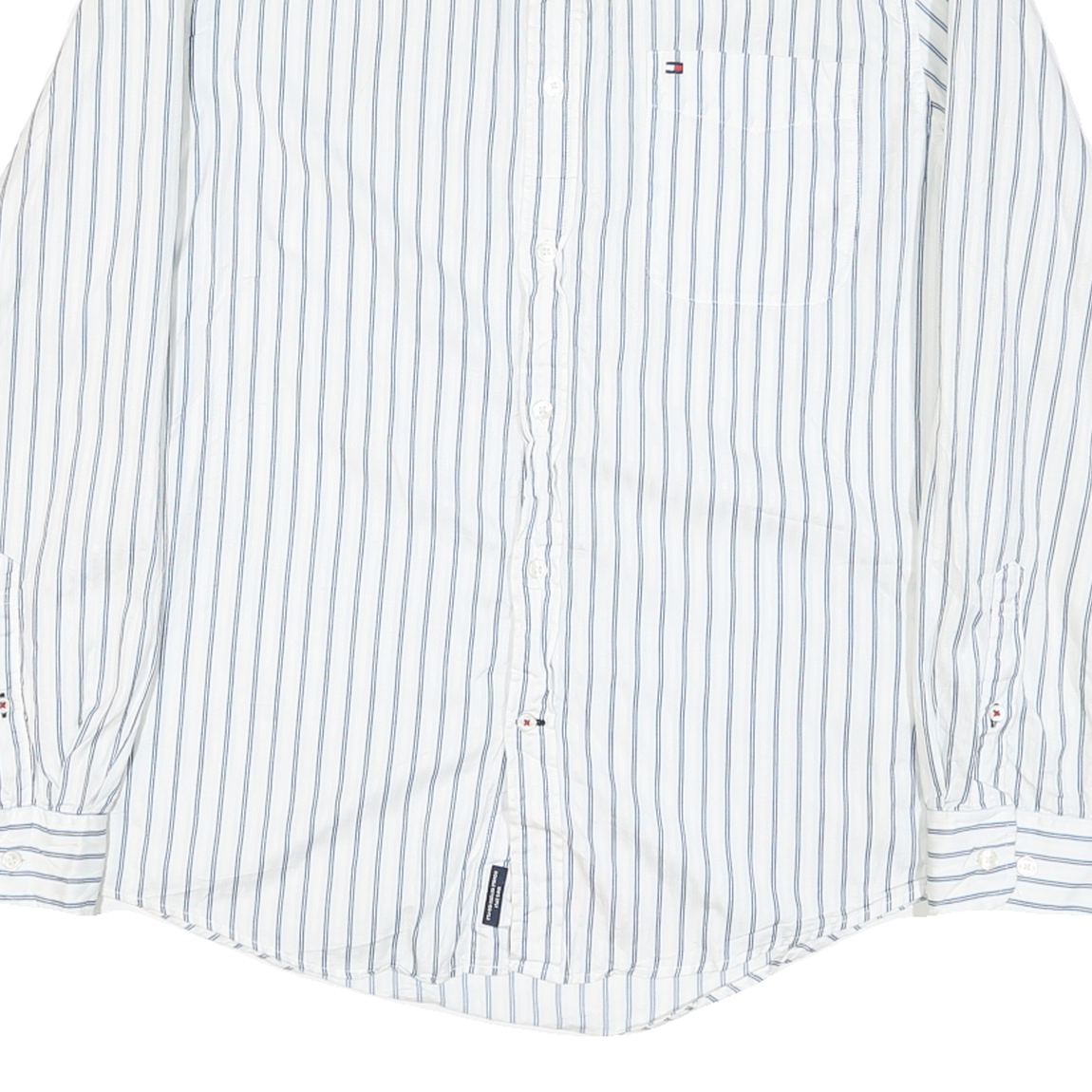 TOMMY HILFIGER Mens White & Blue Stripe Shirt L Casual Cotton Blend Long Sleeve