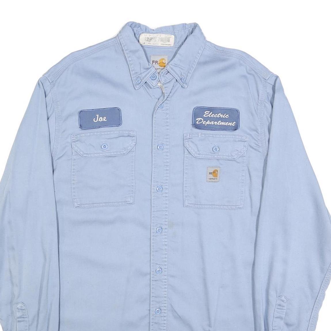 CARHARTT Mens Blue Workwear Shirt L Electric Department Cotton Blend Button Down