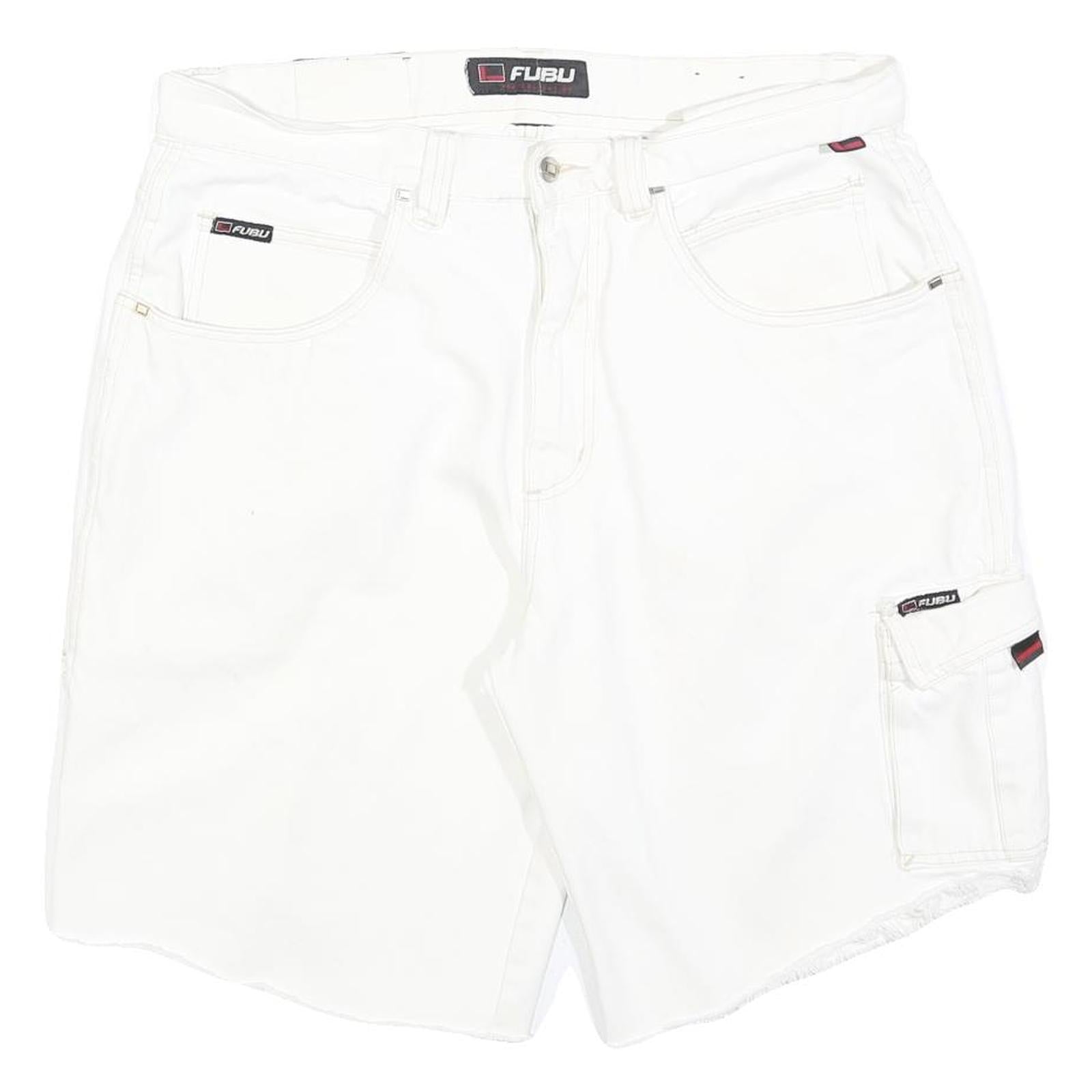 FUBU Mens White Cargo Shorts L W36 Cotton Blend Casual
