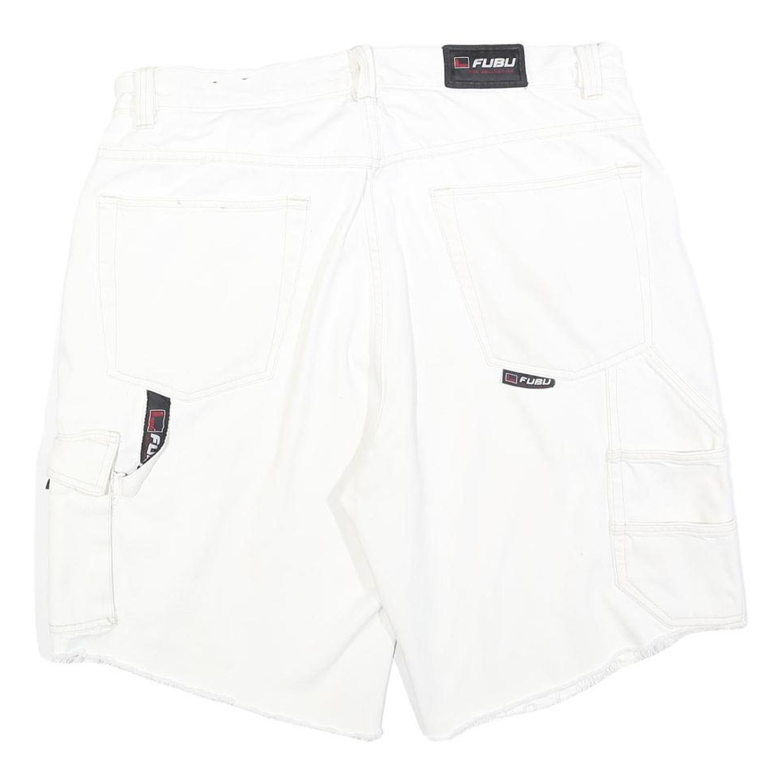 FUBU Mens White Cargo Shorts L W36 Cotton Blend Casual