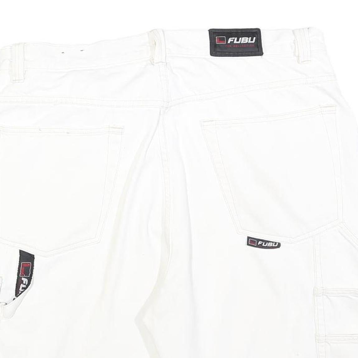 FUBU Mens White Cargo Shorts L W36 Cotton Blend Casual