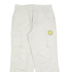 Mens Cotton Blend Relaxed White Cargo Trousers W30 L30 Smiley Patch Pocket
