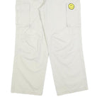 Mens Cotton Blend Relaxed White Cargo Trousers W30 L30 Smiley Patch Pocket