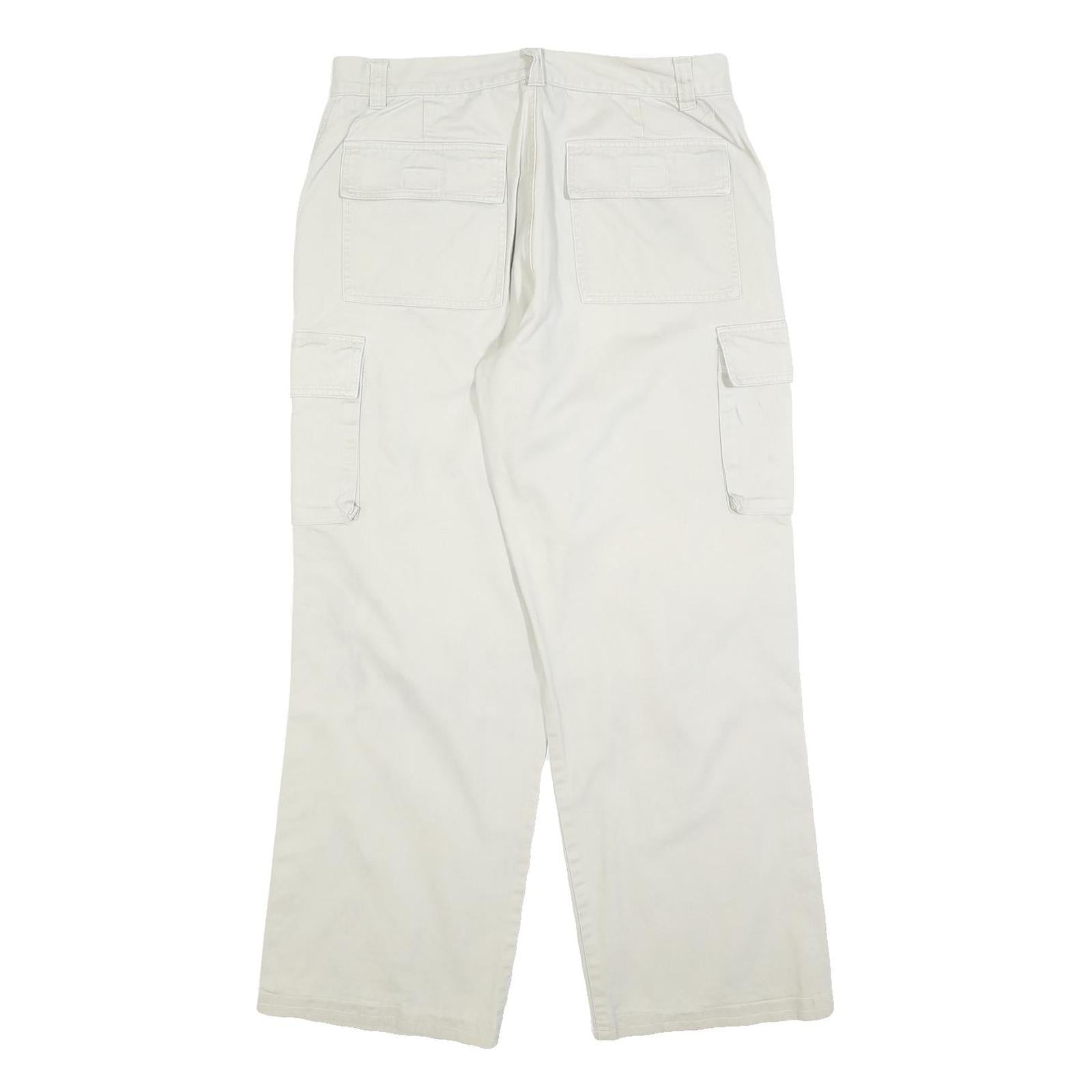 Mens Cotton Blend Relaxed White Cargo Trousers W30 L30 Smiley Patch Pocket