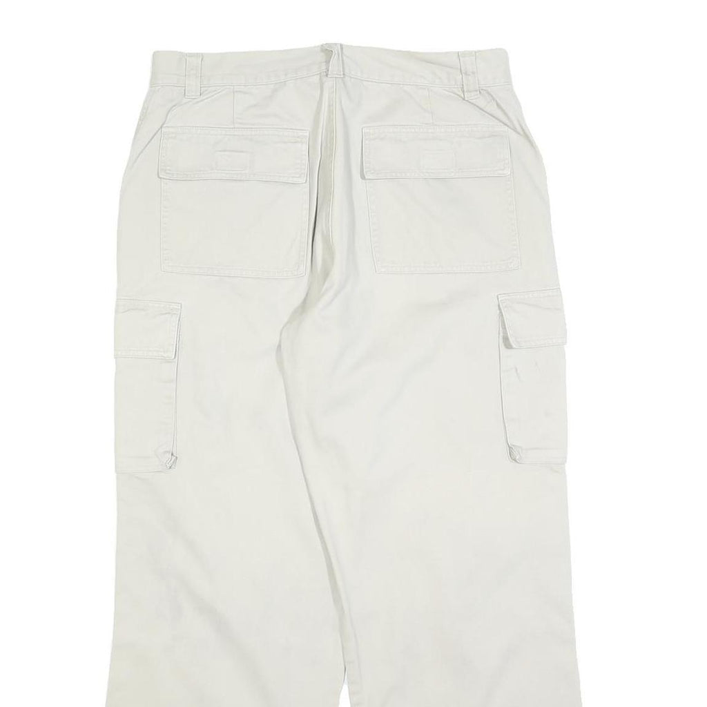 Mens Cotton Blend Relaxed White Cargo Trousers W30 L30 Smiley Patch Pocket