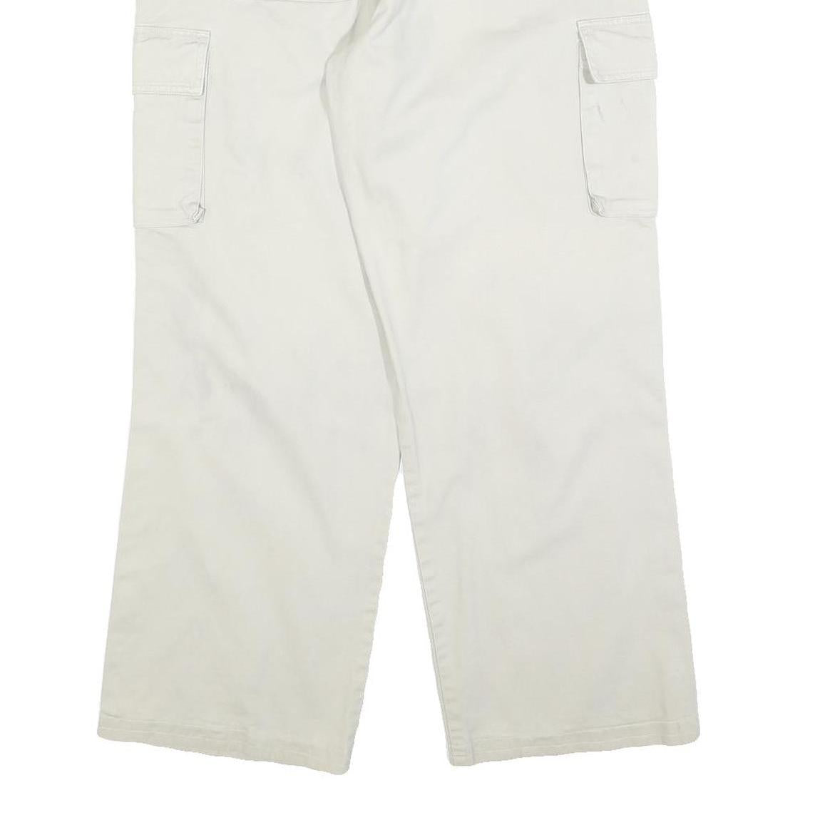 Mens Cotton Blend Relaxed White Cargo Trousers W30 L30 Smiley Patch Pocket
