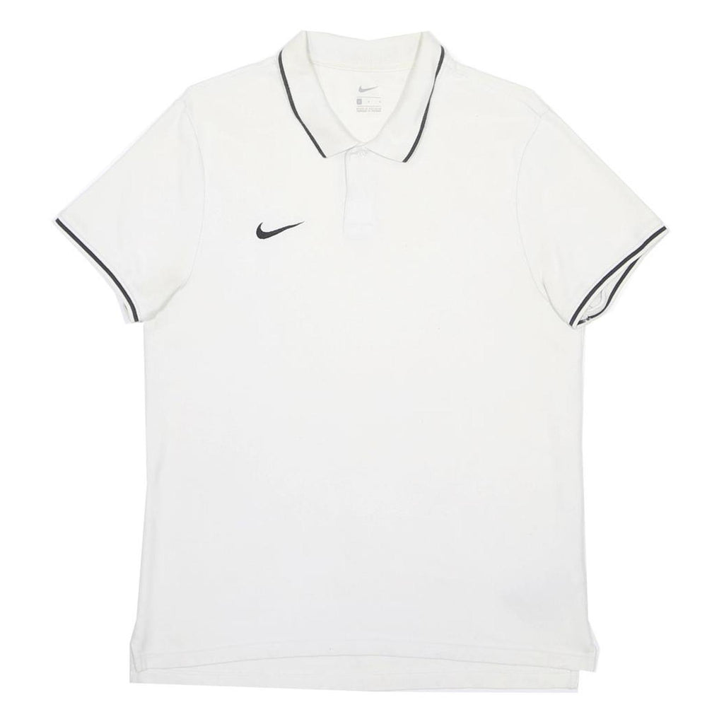 NIKE Mens White & Black Polo Shirt L Short Sleeve Cotton Blend Casual