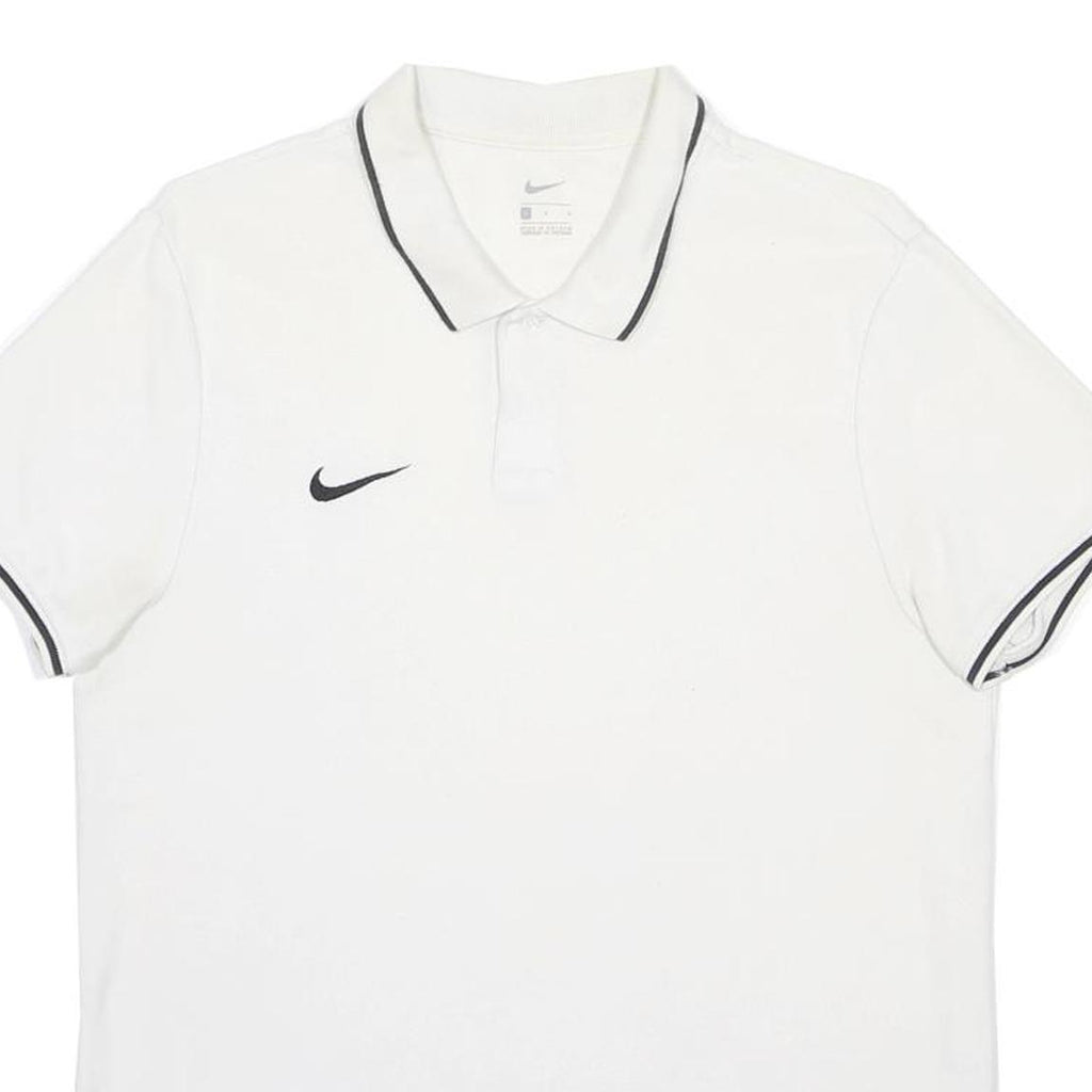 NIKE Mens White & Black Polo Shirt L Short Sleeve Cotton Blend Casual