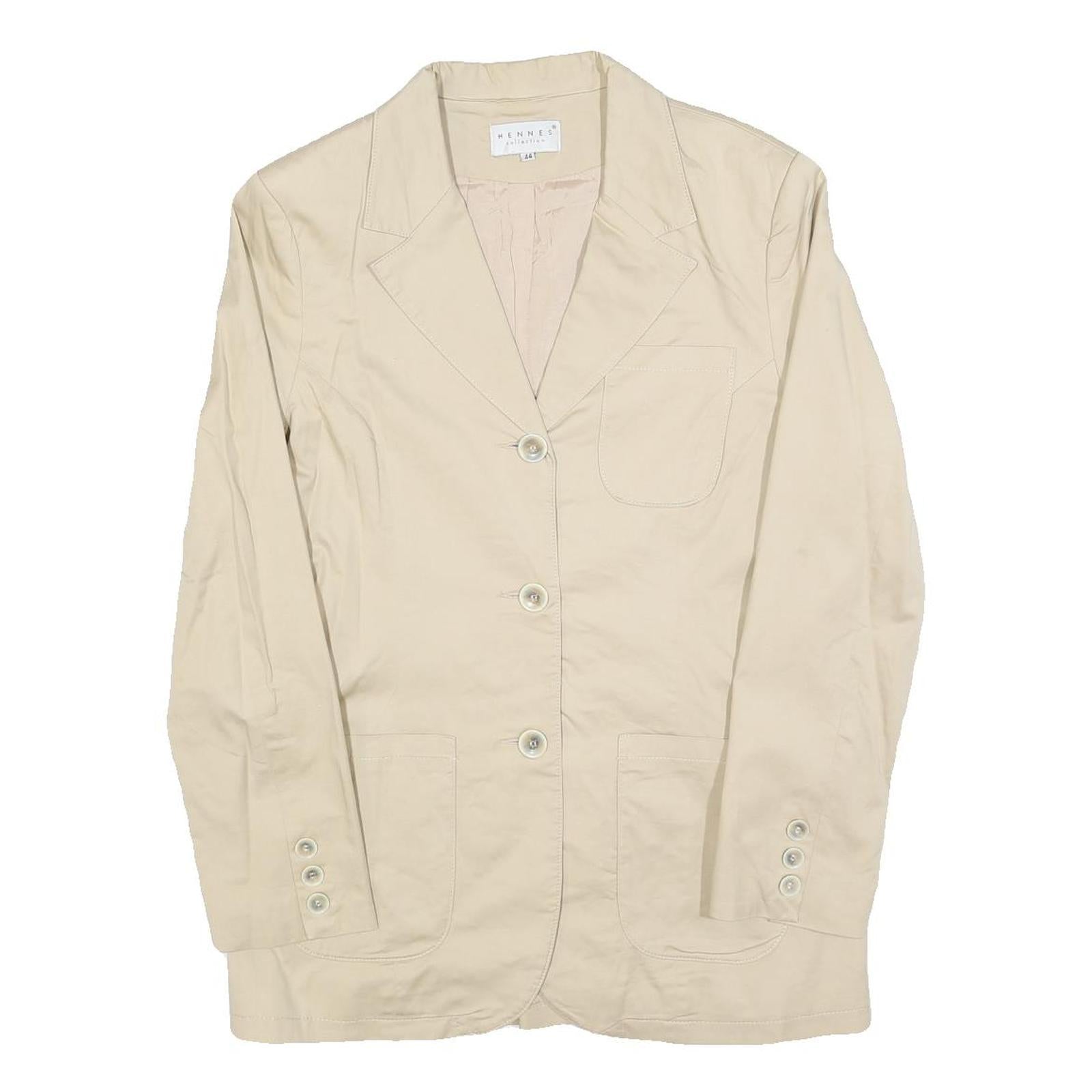 HENNES Womens Beige Cotton Blend Jacket M Classic Single Breasted Button