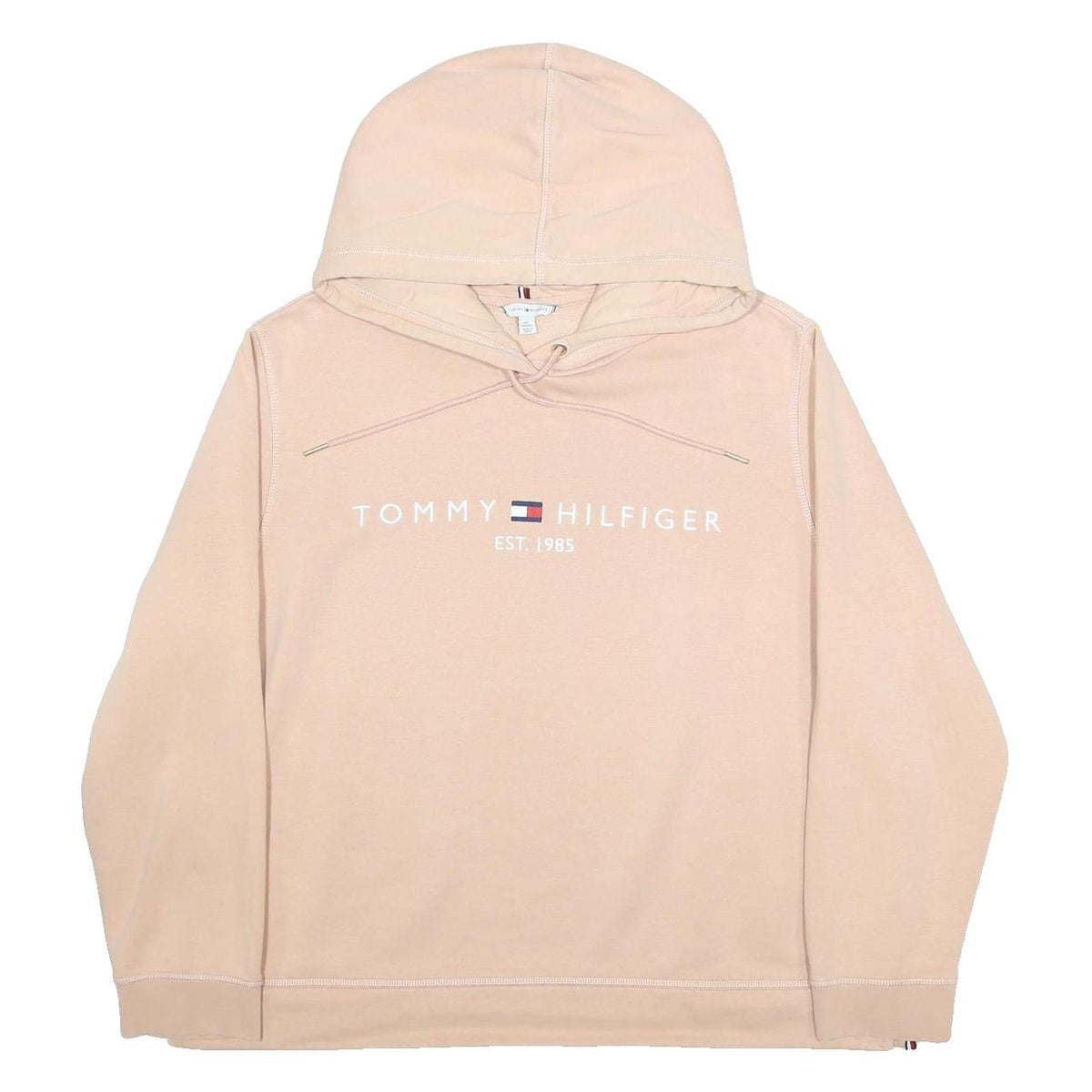 TOMMY HILFIGER Womens Beige Hoodie 2XL Cotton Blend Casual Pullover Sweatshirt