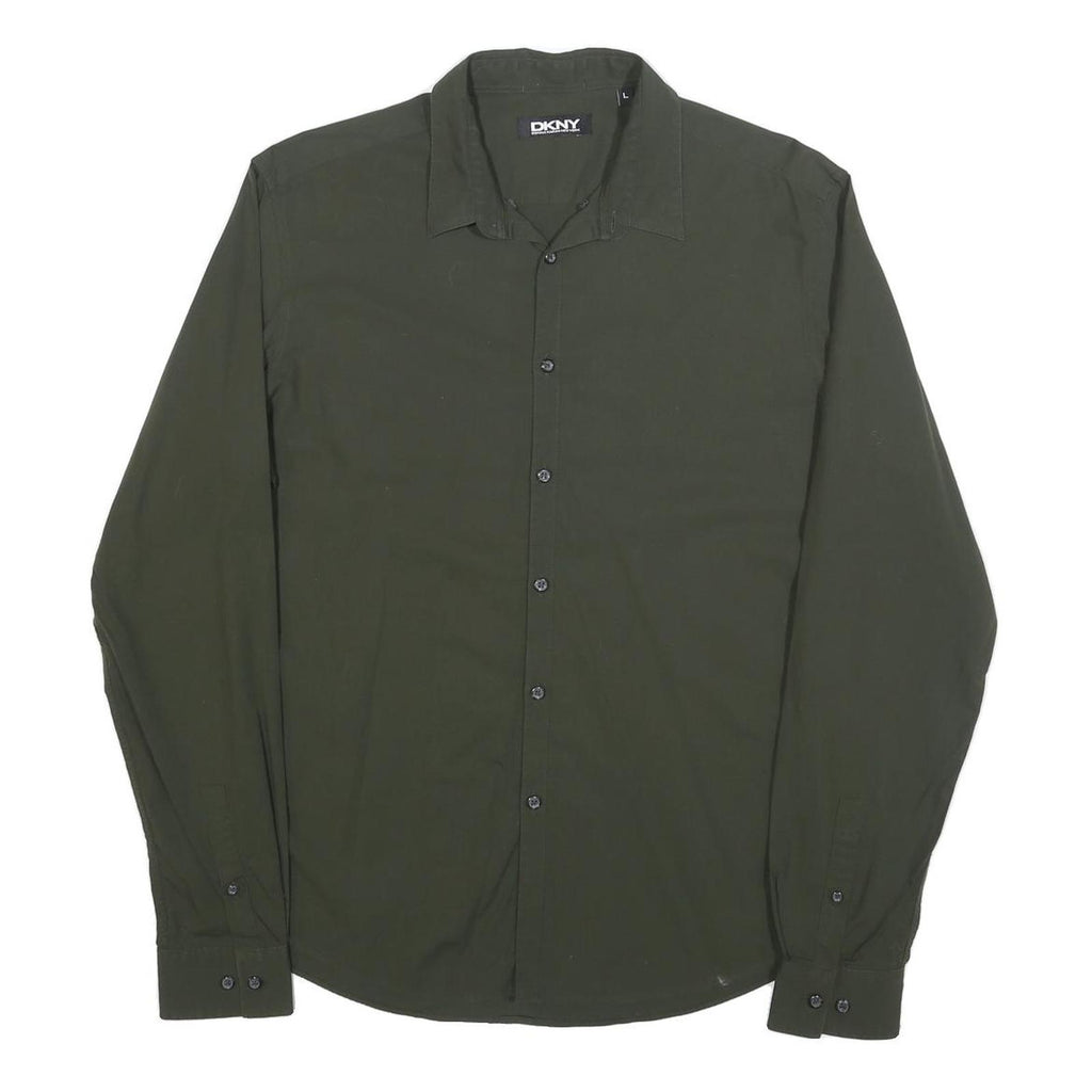 DKNY Mens Green Shirt L Cotton Classic Button Shirt Long Sleeve