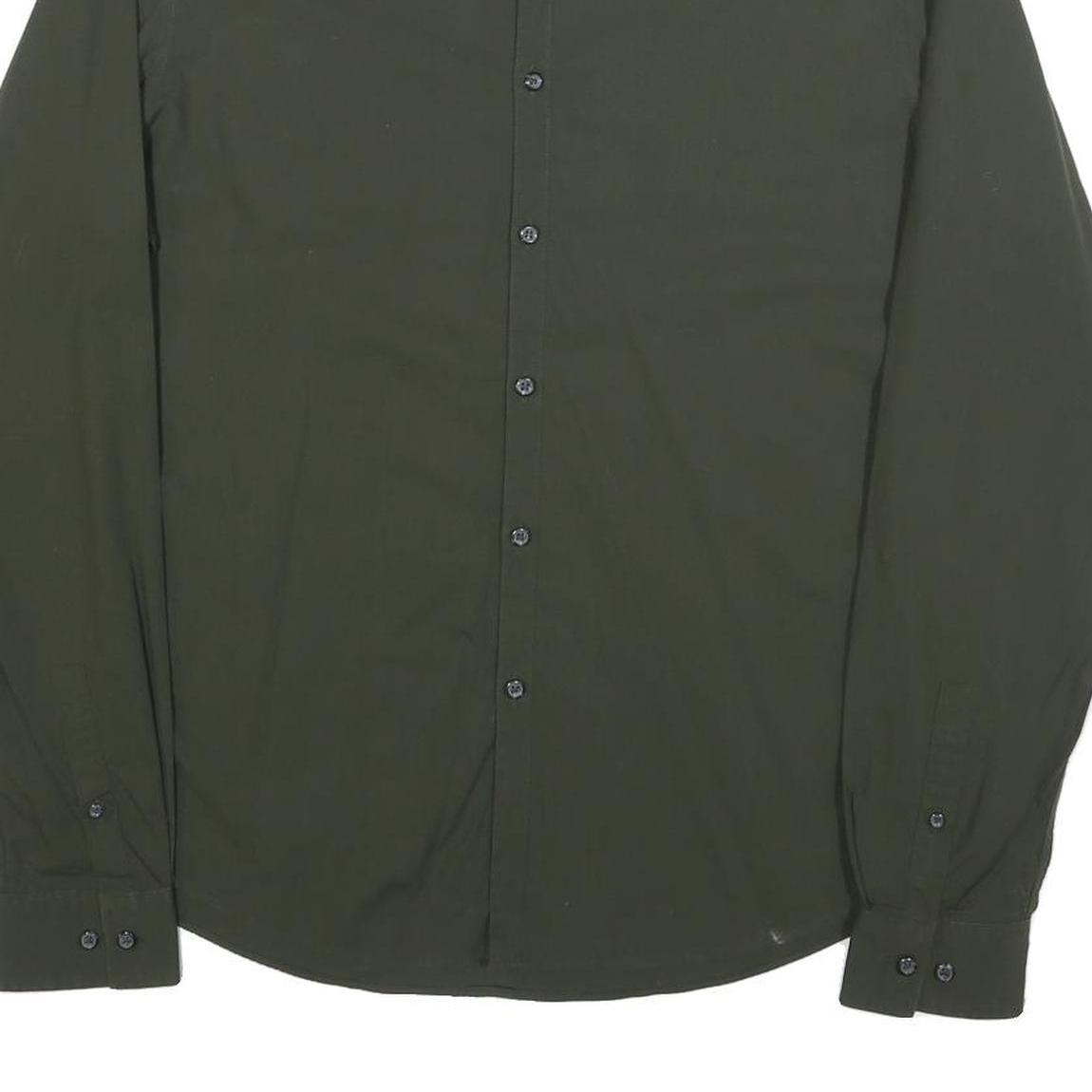 DKNY Mens Green Shirt L Cotton Classic Button Shirt Long Sleeve