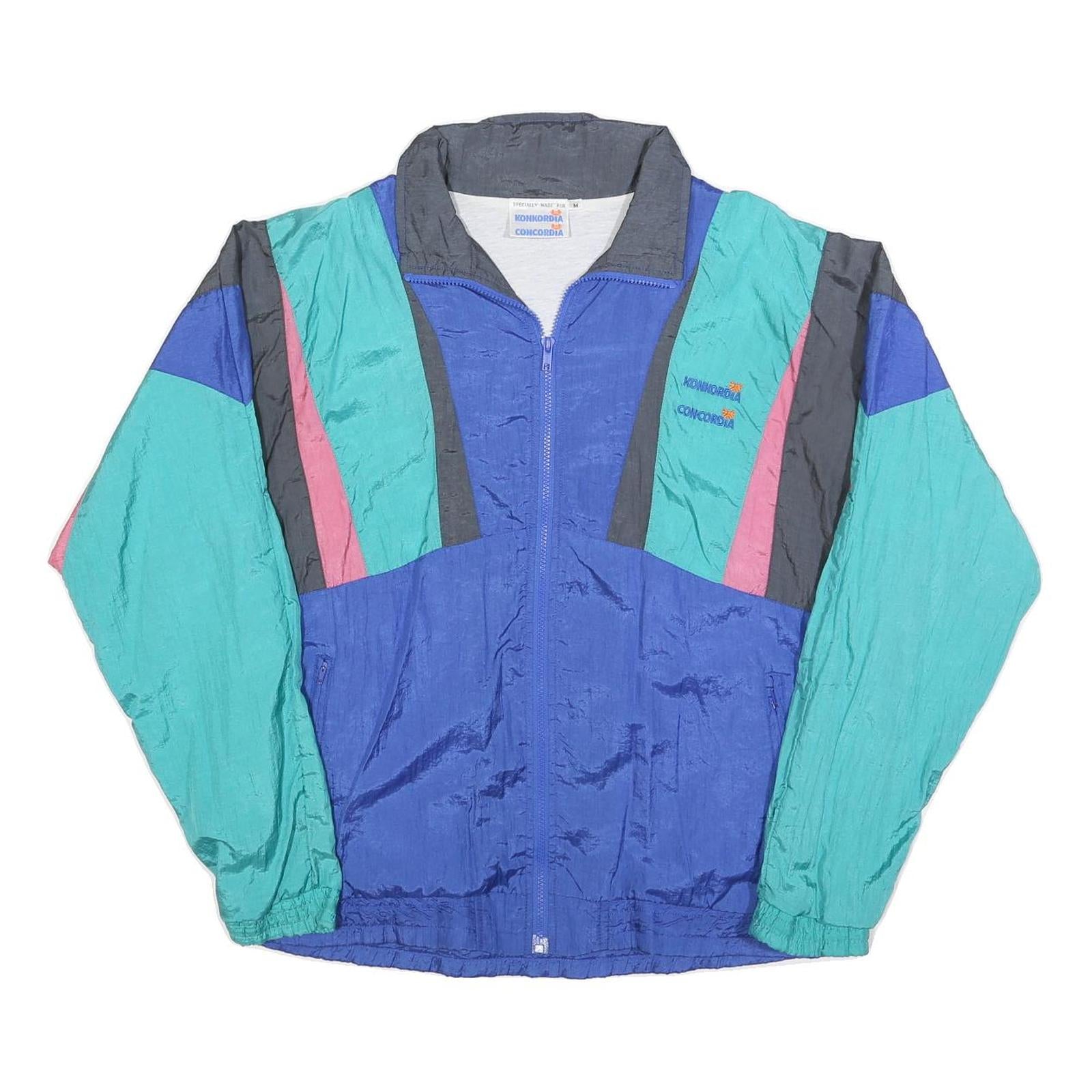 CONCORDIA Mens Blue Green Pink Black Colourblock Jacket M Polyester Blend Zip