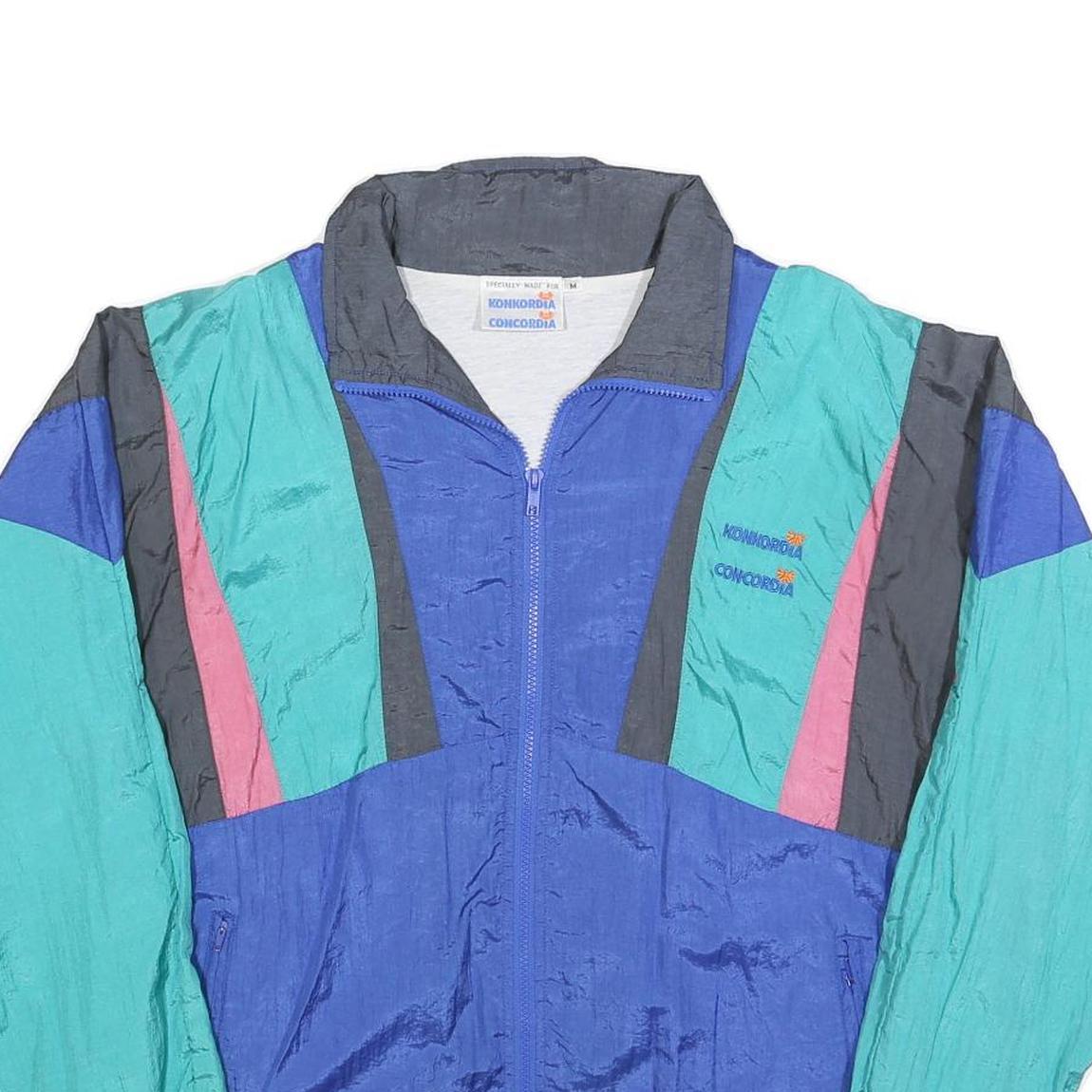 CONCORDIA Mens Blue Green Pink Black Colourblock Jacket M Polyester Blend Zip