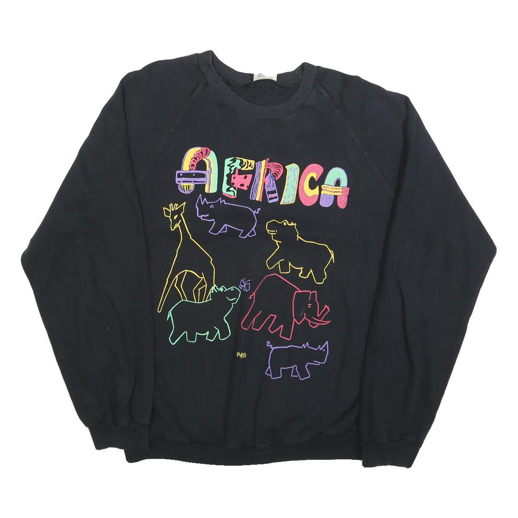 ITS AFRICA Womens Black Cotton Blend Crew Neck L Sweatshirt Colourful Animal