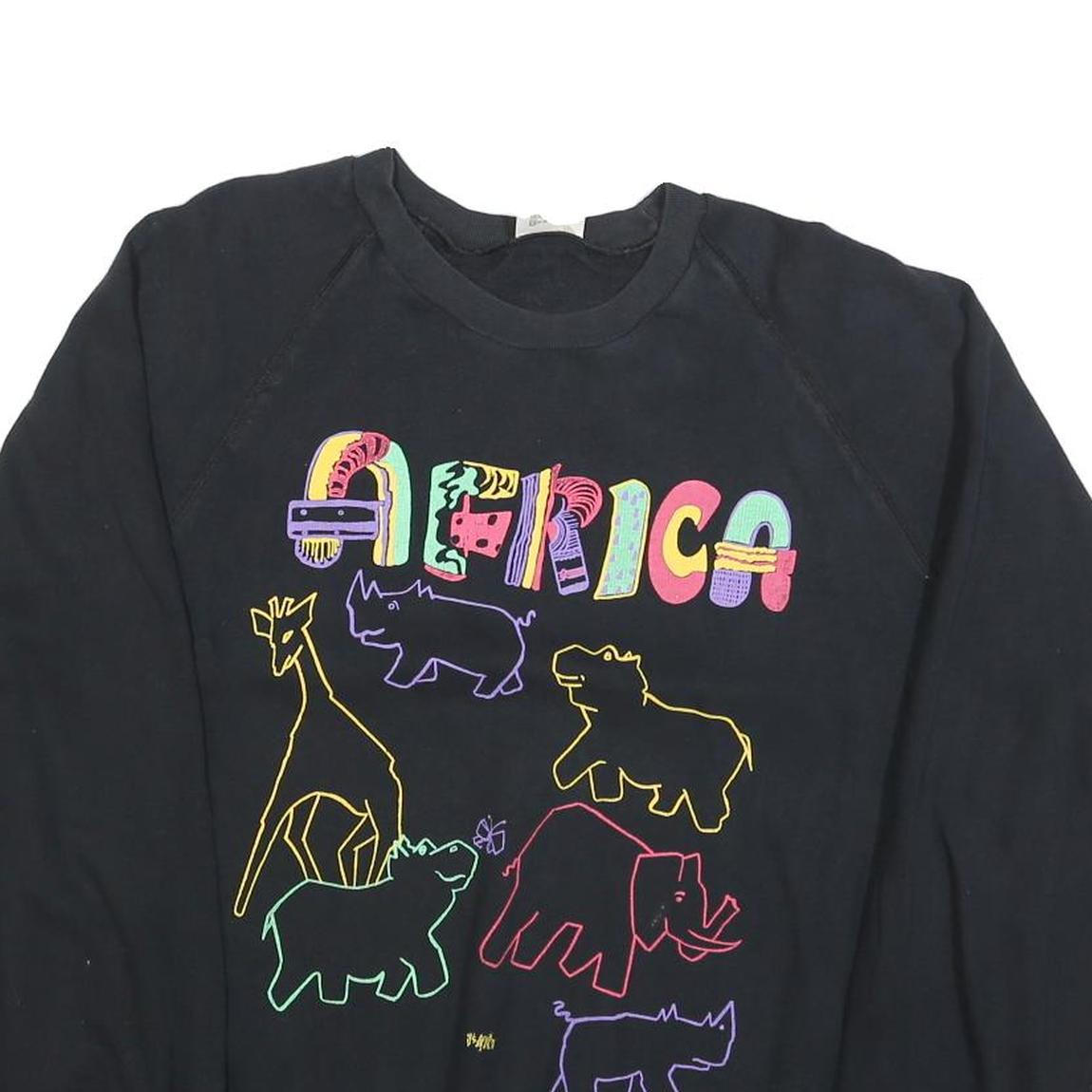 ITS AFRICA Womens Black Cotton Blend Crew Neck L Sweatshirt Colourful Animal