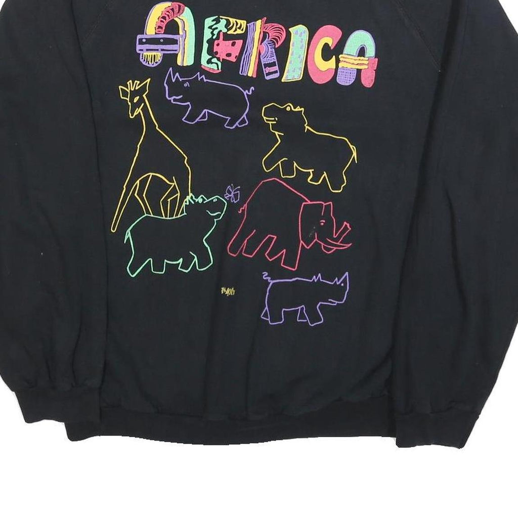 ITS AFRICA Womens Black Cotton Blend Crew Neck L Sweatshirt Colourful Animal