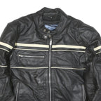 SEDICI Womens Black & Cream Leather Biker Jacket M Zip Sporty Striped Racing