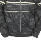 SEDICI Womens Black & Cream Leather Biker Jacket M Zip Sporty Striped Racing